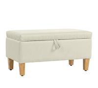HOMCOM Banc de rangement, bout de lit, repose-pieds rembourré en lin avec pieds en bois de caoutchouc, 71x37x36cm, beige