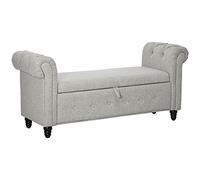 HomCom - Banc de rangement Chesterfield 146,5 x 49 x 72 cm en tissu aspect lin pieds en bois Gris