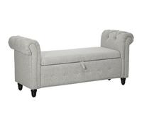 HomCom - Banc de rangement Chesterfield 146,5 x 49 x 72 cm en tissu aspect lin pieds en bois Gris
