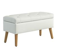 HOMCOM Banc de Rangement, Coffre de Rangement, avec Couvercle, Tissu Effet Velours, Pieds en Bois, Charge jusqu'à 120 kg, pour Salon, Chambre, entrée, 80 x 35 x 40 cm, crème