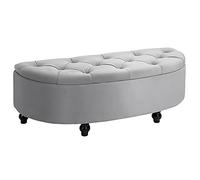 HOMCOM Banc de Rangement, Coffre de Rangement Design capitonné Demi-Cercle Bout de lit avec revêtement Velours, Pieds en Bois d'hévéa, pour Salon, Chambre, entrée, 120 x 46 x 42 cm, Gris
