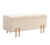 Homcom Grand Pouf Coffre De Rangement Design Contemporain- Banc Avec Espace De Rangement - Dim. 100l X 40l X 42h Cm - Velours Beige Piètement Métal Doré