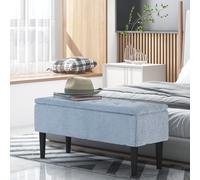 HOMCOM Banc de rangement coffre de rangement revêtement bouclette, pieds en bois de caoutchouc 95 x 38 x 45 cm bleu