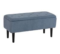 HOMCOM Banc de Rangement Coffre de Rangement Tabouret Repose-Pieds Surface en Tissu Effet Laine boucleé Pieds en Bois d'hévéa pour Salon Chambre entrée 95 x 38 x 45 cm Bleu