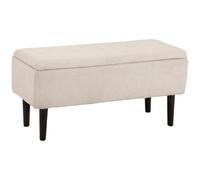 HOMCOM Banc de Rangement Coffre de Rangement Tabouret Repose-Pieds Surface en Tissu Effet Laine boucleé Pieds en Bois d'hévéa pour Salon Chambre entrée 95 x 38 x 45 cm Beige