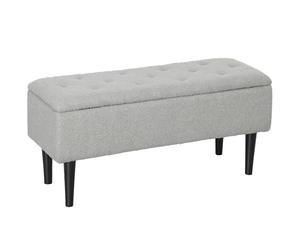 HOMCOM Banc de Rangement Coffre de Rangement Tabouret Repose-Pieds Surface en Tissu Effet Laine boucleé Pieds en Bois d'hévéa pour Salon Chambre entrée 95 x 38 x 45 cm Gris