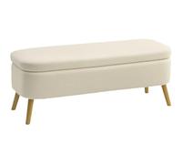 HOMCOM Banc de Rangement en Polaire Teddy, Coffre de Rangement avec Couvercle 65L, Pieds en Bois, jusqu'à 220 kg, Banquette pour Salon, Chambre ou entrée, Bout de lit, 120x42x45cm, Beige