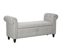 HOMCOM Banc de Rangement, Bout de lit, Coffre de Rangement en Tissu Aspect Lin avec Pieds en Bois, 146,5 x 49 x 72 cm, Gris