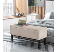 HOMCOM Banc de rangement pliable coffre de rangement surface en cachemire pieds en bois de caoutchouc 95 x 38 x 45 cm beige