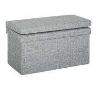 HOMCOM Banc de rangement pliant pour chevet avec dossier, tabouret en tissu effet lin avec compartiment 77L pour salon et salle de séjour, 76x50x73 cm, Gris