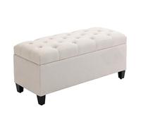 Banquette coffre de rangement style Chesterfield dim. 100 x 40 x 44 cm piètement bois noir tissu beige clair