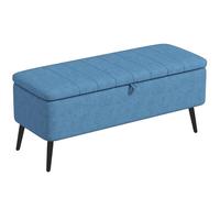 HOMCOM Banc de Rangement rectangulaire avec Assise rembourrée et Pieds en Acier, Pouf Repose-Pieds en Tissu Effet Lin pour Chambre à Coucher et Salon, 102 x 40 x 44 cm, Bleu foncé