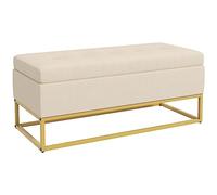 HOMCOM Banc de rangement rectangulaire avec assise rembourrée et pieds en acier, pouf repose-pieds en velours pour chambre à coucher et salon, 110 x 44 x 49 cm, beige