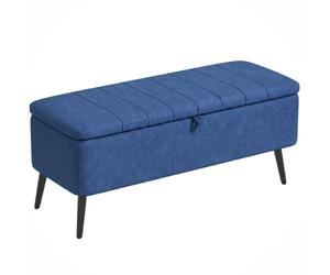 HOMCOM Banc de Rangement rectangulaire avec Assise rembourrée et Pieds en Acier, Pouf Repose-Pieds en Tissu Effet Lin pour Chambre à Coucher et Salon, 102 x 40 x 44 cm, Bleu foncé