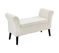HOMCOM Banc de rangement rembourré aspect velours avec pieds en bois pour salon, chambre à coucher, couloir, 111,5 x 41 x 65 cm, blanc crème