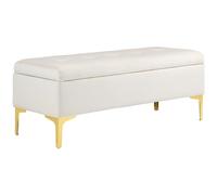 HOMCOM Banc de rangement rembourré aspect velours avec pieds en métal pour salon, chambre à coucher, couloir 120 x 44 x 44,5 cm Beige