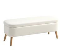 HOMCOM Banc de Rangement rembourré avec Aspect Polaire en Peluche - Coffre avec Pieds en Bois - pour Salon, Chambre à Coucher, Couloir - 120 x 42 x 45 cm - Blanc crème