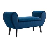 HOMCOM Banc de rangement rembourré avec aspect velours, accoudoirs et pieds en bois, pour salon, chambre, couloir - 118 x 42 x 66 cm - Bleu foncé