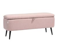 HOMCOM Banc de rangement rembourré en lin avec couvercle rabattable et pieds en acier pour chambre, salon, entrée, charge 150 kg, 101 x 38,5 x 44,5 cm, rose