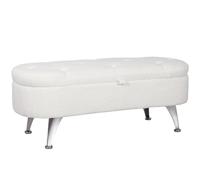 HOMCOM Banc de Rangement rembourré pour entrée, 114x47x46,5 cm, Blanc | Aspect velours teddy, coffre-siège avec pieds métalliques, banc coffre pour salon et chambre.
