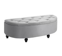 HOMCOM Banc de Rangement, Coffre de Rangement Design capitonné Demi-Cercle Bout de lit avec revêtement Velours, Pieds en Bois d'hévéa, pour Salon, Chambre, entrée, 120 x 46 x 42 cm, Gris