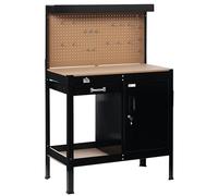 HOMCOM Banc de travail Établi 98,5 x 48 x 140 cm, charge 100 kg, table de banc avec panneau perforé, tiroir, étagère et armoire avec serrure noire