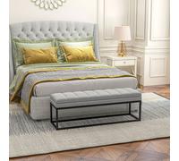 HOMCOM Banc design moderne, assise rembourrée en tissu aspect lin gris et structure en métal noir, charge 200 Kg, 120x44x45,5cm