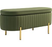 HOMCOM Banc ovale avec compartiment de rangement, 72 l, avec couvercle rabattable et design rainuré, tissu velours moderne et banc en pin, vert