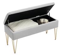 HOMCOM Banc pied de lit, tabouret de lit tapissé en lin synthétique avec pieds en acier et assise rembourrée, style moderne, banc pour chambre, entrée, couloir Gris clair