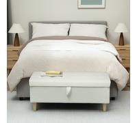 HOMCOM Banc Pouf de Rangement, Pieds en Bois, Revêtement en Tissu Doux, Blanc Crème