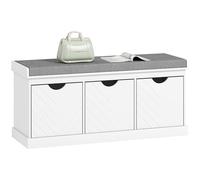 HOMCOM Banc pour chaussures, banc de rangement pour chaussures en lin avec 3 tiroirs amovibles et un coussin d'assise rembourré pour l'entrée, le couloir, le salon, blanc