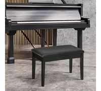 Banquette tabouret siège pour piano avec coffre de rangement pied bois hévéa revêtement synthétique noir Noir G