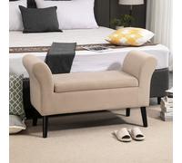 HOMCOM Banc rembourré avec Espace de Rangement, Banc avec Accoudoirs, Hauteur d'Assise de 46 cm, Velours, 111,5 x 41 x 65 cm, Beige