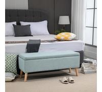HOMCOM Banc rembourré avec espace de rangement, banc-lit avec revêtement en lin, bois de caoutchouc, vert clair 110x39x45cm