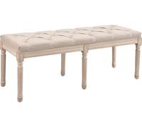 HOMCOM Banc rembourré Banc de lit vintage, banc de chambre à coucher avec boutons, aspect lin, peut supporter jusqu'à 120 kg, 117x40x48cm, beige