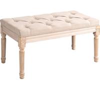 HOMCOM Banc rembourré Banc de lit vintage, banc d'entrée avec boutons, aspect lin, supporte jusqu'à 120 kg, 80x40x43cm, beige