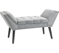 HOMCOM Banc rembourré Banc de piano avec aspect velours Banc de lit pour chambre à coucher Salon, entrée, bois de caoutchouc Gris clair 114 x 46 x 56 cm