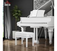 HOMCOM Banco pour Piano avec Ajustable en Hauteur de 48 à 58 cm Espace de Rangement Pieds en Bois Blanc