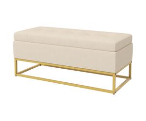 HOMCOM Banquette avec Espace de Rangement, capitonnage décoratif, effet flanelle, pieds en acier doré, 110 x 47 x 46,5 cm
