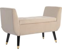 HOMCOM Banquette de luxe Banc rembourré avec espace de rangement Accoudoirs Banc coffre Polyester velouté Bois caoutchouc Beige 107 x 42 x 65 cm