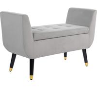 HOMCOM Banquette de luxe Banc rembourré avec espace de rangement Accoudoirs Banc coffre Polyester velouté Bois caoutchouc Gris clair 107 x 42 x 65 cm