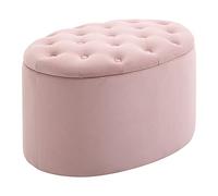 HOMCOM Banquette de rangement ovale en polyester velouté et bois d'hévéa Rose 71 x 52 x 42 cm