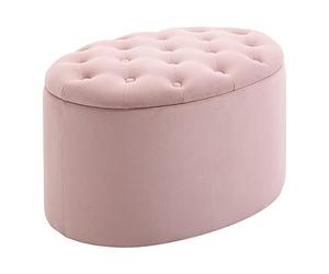 HOMCOM Banquette de rangement ovale en polyester velouté et bois d'hévéa Rose 71 x 52 x 42 cm