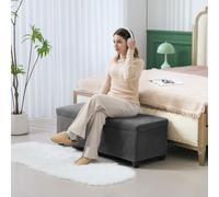 HOMCOM Banquette de Rangement Pliante Capacité de 84 L 112x42x40 cm Revêtement en Velours Pied de Lit pour Salon Chambre à Coucher Gris