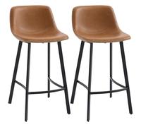 HOMCOM Bar Stools Set of 2, PU Leather Kitchen Stools, Upholstered Breakfast Bar Chairs with Backrest, Steel Legs for Home, Dining Room, Brown (tabourets de Cuisine en Cuir PU, chaises de Bar