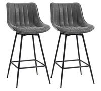 HOMCOM Bar Stools Set of 2, PU Leather Upholstered Swivel Barstools, Breakfast Bar Chairs with Backrest and Footrest for Kitchen Island Counter, Dining Room, Grey (tabourets de bar pivotants en cuir