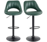 HOMCOM Bar Stools Set of 2, Swivel Barstools with Adjustable Height, Backrest and Footrest, Modern PU Leather Upholstered Breakfast Bar Chairs for Kitchen Island, Counter, Dining Room, Dark Green