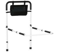 HOMCOM Barre d'Appui Lit Pieds Réglable 52 x 85-95 x 71-102 cm Blanc Noir | Barrière Sécurisée, Protection, 5 Hauteurs, Pochette Rangement