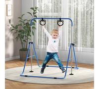 HOMCOM Barre de gymnastique pour enfants, barre horizontale pliable à hauteur réglable avec anneaux de gymnastique, bleu