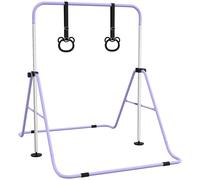 HOMCOM Barre de gymnastique pour enfants, barre horizontale pliable à hauteur réglable avec anneaux de gymnastique, violet